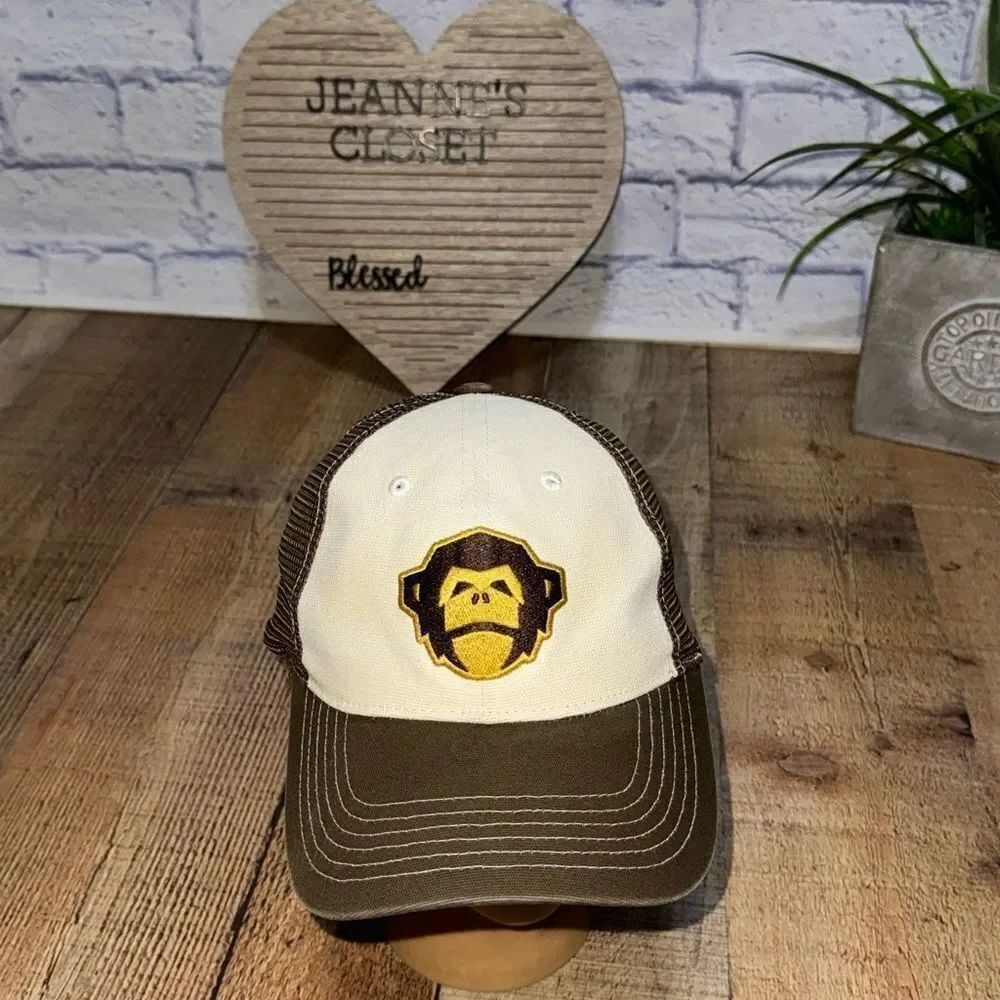 Howler Brothers trucker Strapback Tan Hat With Flaws. 
One size adjustable